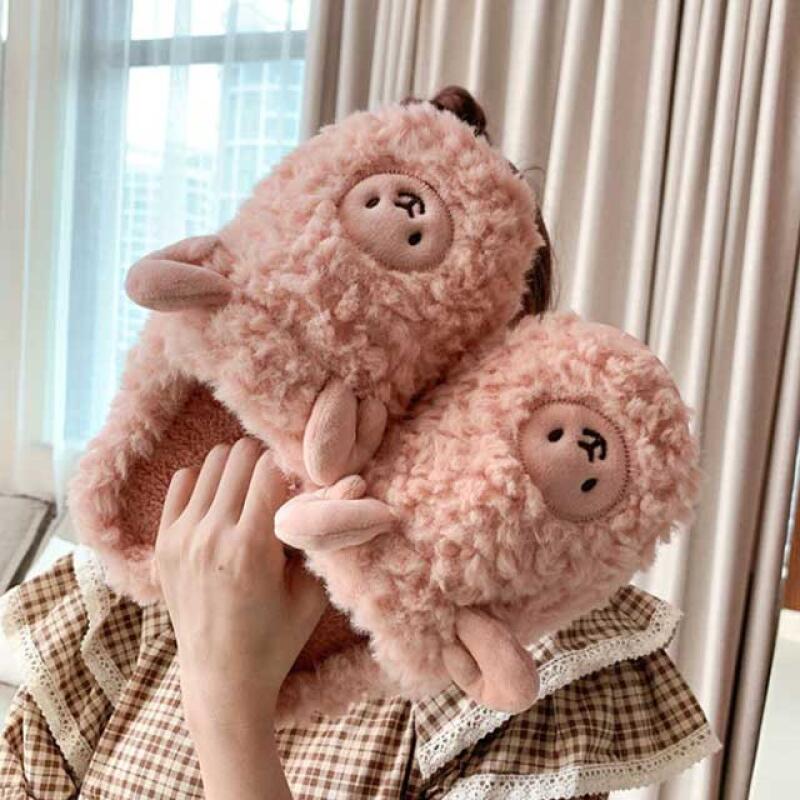 Wool slippers, winter office indoor slippers, noise-reducing living room slippers