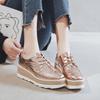 2026 New Women Round Toe Deep‑Cut Patent Leather Lace‑Up Wedge Platform Pumps, British Style Height‑Increase Versatile Thick‑Sole Casual Leather Shoes