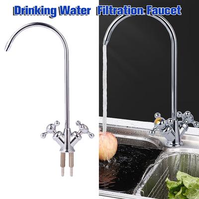 Robinet d'Évier Pivotant Connecter Robinet d'Osmose Inverse Acier Inoxydable 1/4 Pouce Robinet d'Eau de Cuisine 2 Têtes Outil de Boisson