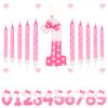 11pcs Pink Bow Number 0-9 Birthday Candles, Cat Cartoon Birthday Decorations for Girls, Wedding Anniversary Party Supplies