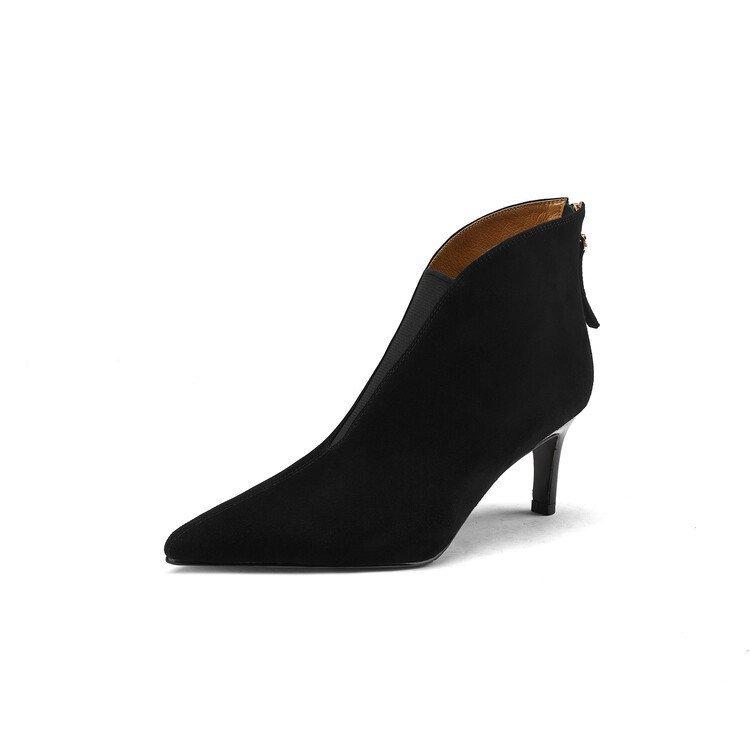 Pointed thin heel matte deep mouth short boots women's autumn and winter new V-mouth high heel and ankle boots rear zipper fashion boots