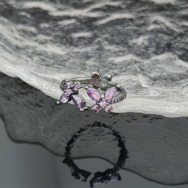 Color Series Butterfly Zir*****Pen Ring, High-End Exquisite Sweet And Cool Spice Girl Ring Accessories