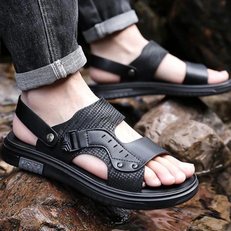 Genuine Leather Man Sandals Soft New Summer Low Price Sale Casual Stylish Barefoot Comfortable Luxury 2025 Shoes for Men
