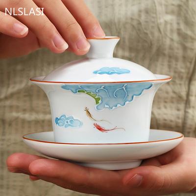 Tasse à thé Gaiwan en céramique à motif de Relief fait à la main, bol à thé de voyage Portable, accessoires de service à thé en porcelaine pour la maison, tasse personnelle
