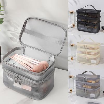 Women's Portable Transparent Mesh Travel Cosmetic Bag Large Capacity 1/2/3 Layer Toiletry Bag Storage Makeup Case