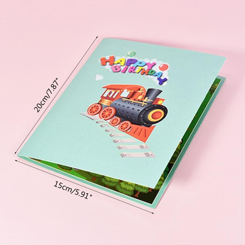Train 3D Greeting Card Happy Birthday Card with Envelope Creative Fathers Day Gift for Dad Grandad Husband