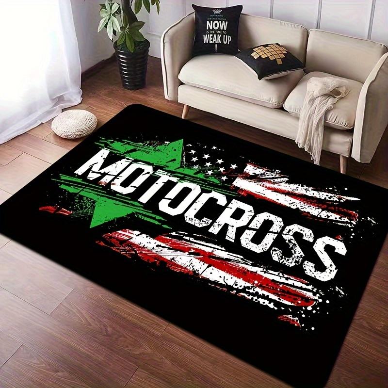 Motocross Teppich - Vielseitige maschinenwaschbare Polyestermatte für Spielzimmer Wohnzimmer Schlafzimmer Küche Eingangsbereich Badezimmer Dekoration