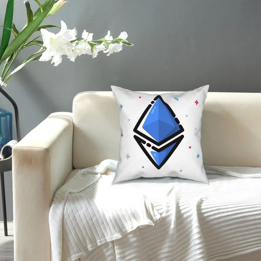 Cute Ethereum Throw Pillow Cover Polyester Cushions for Sofa Bitcoin Crypto Cryptocurrency Btc Blockchain  Cushion Covers