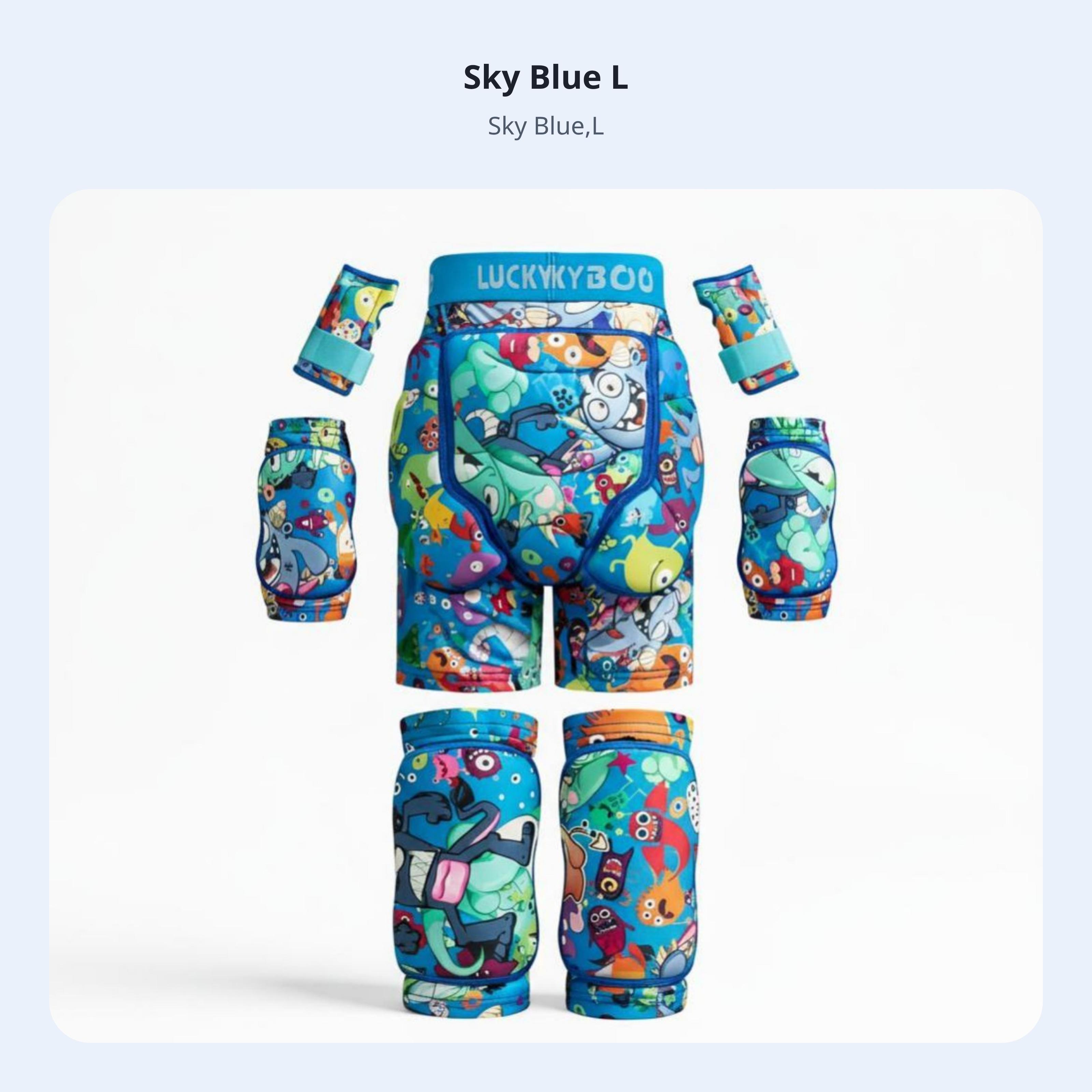 

Children s Ski Suit, Impact-Resistant Hip Protector Pants, Cartoon Print, Snowboard Protective Gear for Boys and Girls Sky Blue-L