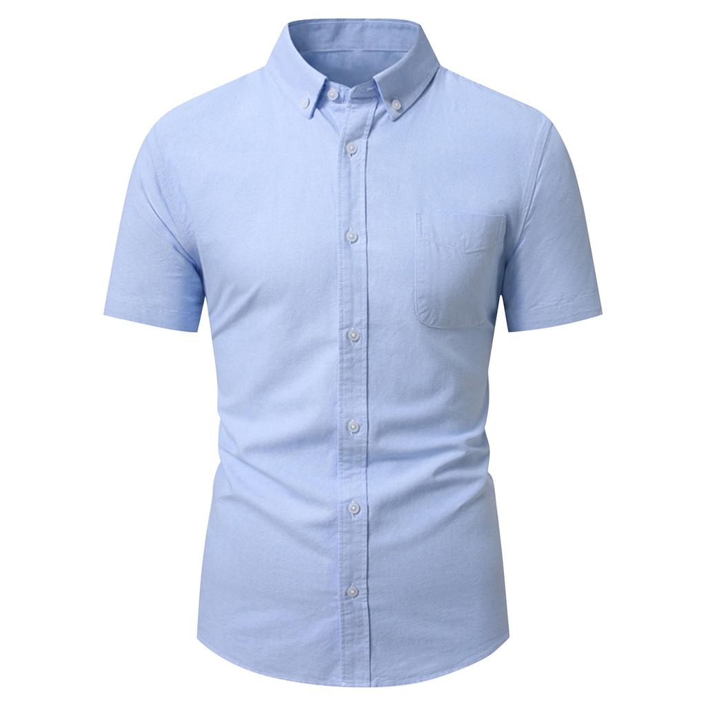 Men's Summer Oxford Cotton High-Quality Solid Color Short-Sleeved Shirt