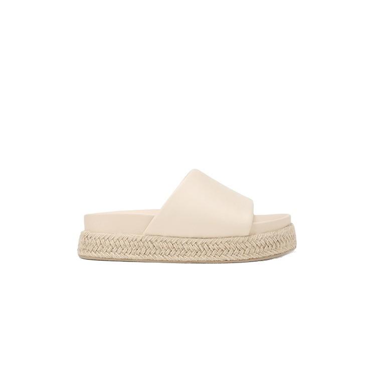 Su Yinyin's Same Woven Thick-soled Heightening Holiday Beach Slippers, Women's Summer Round Head Casual Versatile One-word Cool Slippers