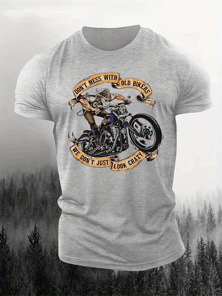 Summer Plus Herren Motorrad Old Man Print Rundhals T-Shirt 100% Reine Baumwolle Cooles Radfahren Sport Kurzarmshirt
