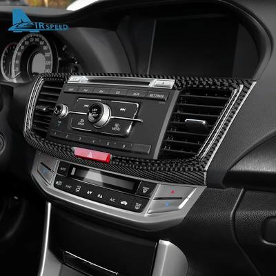 For Honda Accord 2013 2014 2015 2016 2017 Real Soft Carbon Fiber LHD Car Center Air Vent Frame Sticker Interior Trim Accessories