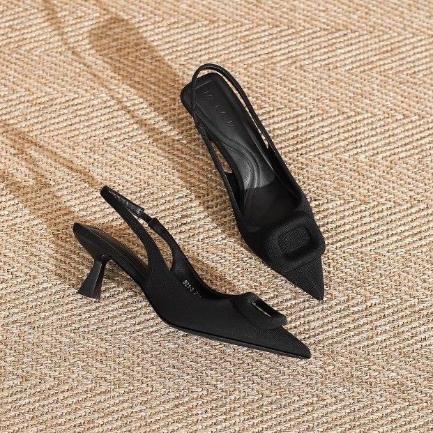 Internet celebrities popular Baotou sandals women's summer thin women's shoes square buckle with empty single shoes stiletto high heels