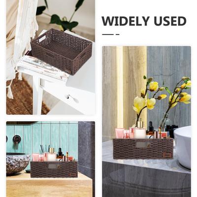 Decorative Woven Storage Basket Rectangular Hollow Handle Desktop Organizer Multifunctional Sundries Container