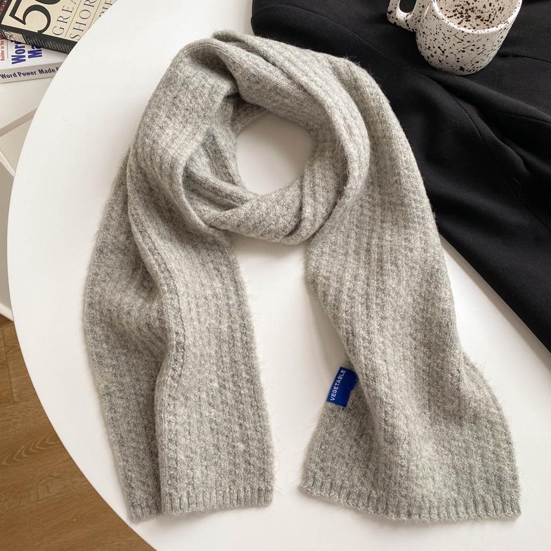 Wool gray scarf girls autumn and winter white knitted wool warm versatile high sense scarf white