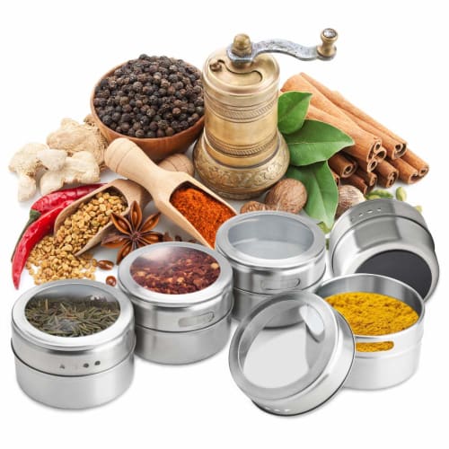 Aiyola Magnetic Spice Tins, 12-Piece Stainless Steel Magnetic Spice Containers, Magnetic Spice Jars, Easy-to-Clean, Rust-Resistant Precious Metal Salt