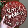 Vintage Christmas Wreath Metal Wall Art Burgundy Red Golden Holiday Decor Round Aluminum Sign Merry Christmas Home Office Party Decoration