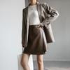 High-Waisted PU Leather A-Line Mini Skirt, Body-Hugging Skirt, Spring/Fall Women's Slit Skirt