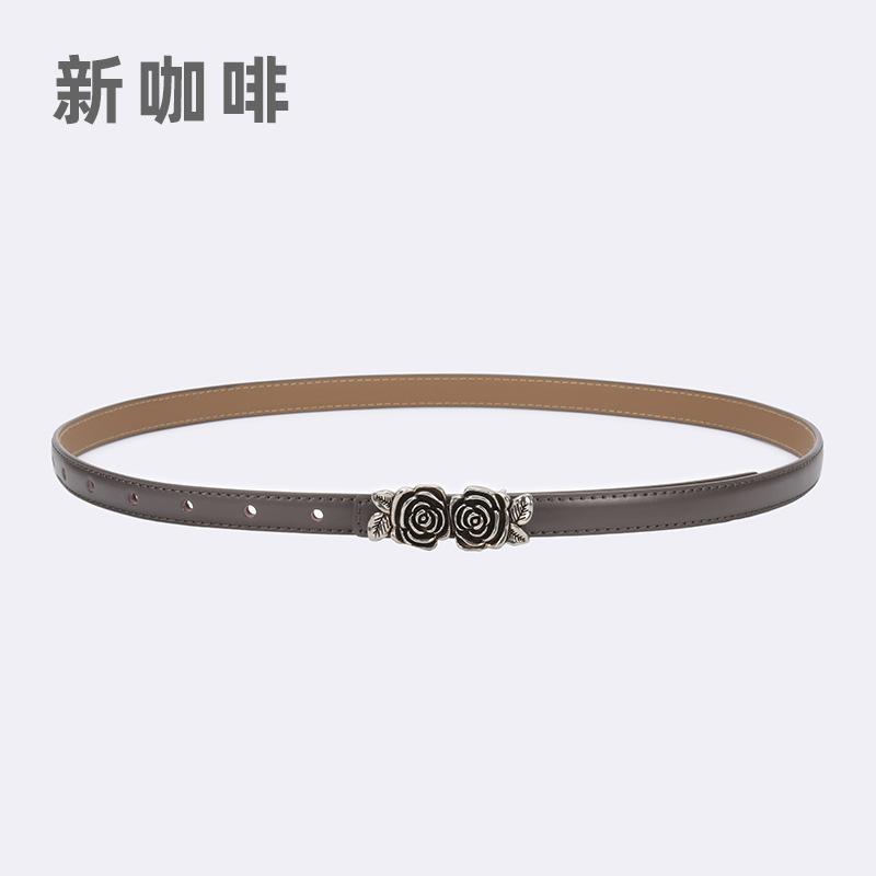 Belt Ladies Suit Jeans Decorative Belt Flower Camellia Button Head Leather Belt