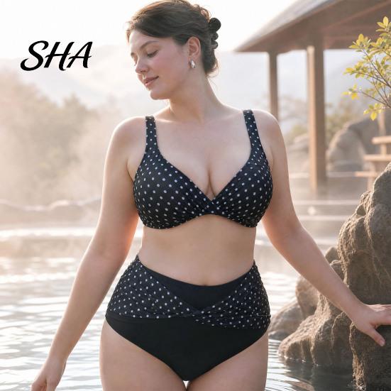 V-neck Bikini Set 2Pcs/Set Plus Size Set, Cross-Chest V-Neck Bra with Built-In Support, Tummy Control Swimsuit High-Waisted Twist Swim Bottoms, Retro