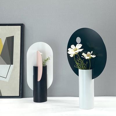 Nordic Modern Creative Geometric Vase Flower Arrangement Golden Pink Green Ornaments Soft Decoration Dining Table Model Room