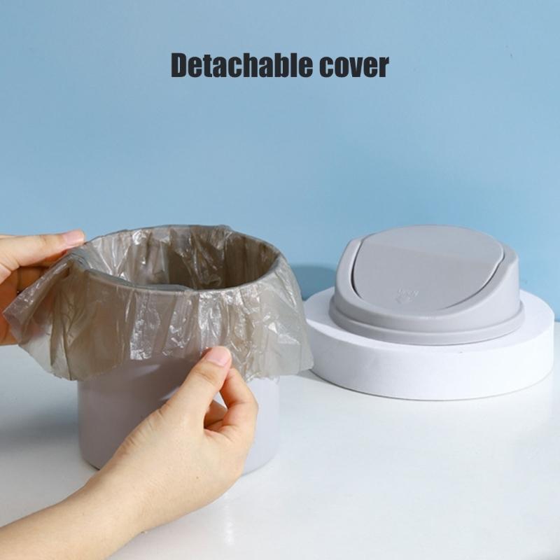 Small Swing Lid Waste Paper Basket For Countertops Plastic Nonslip Bottom Trash Can Home Office Desktop Garbage Bin