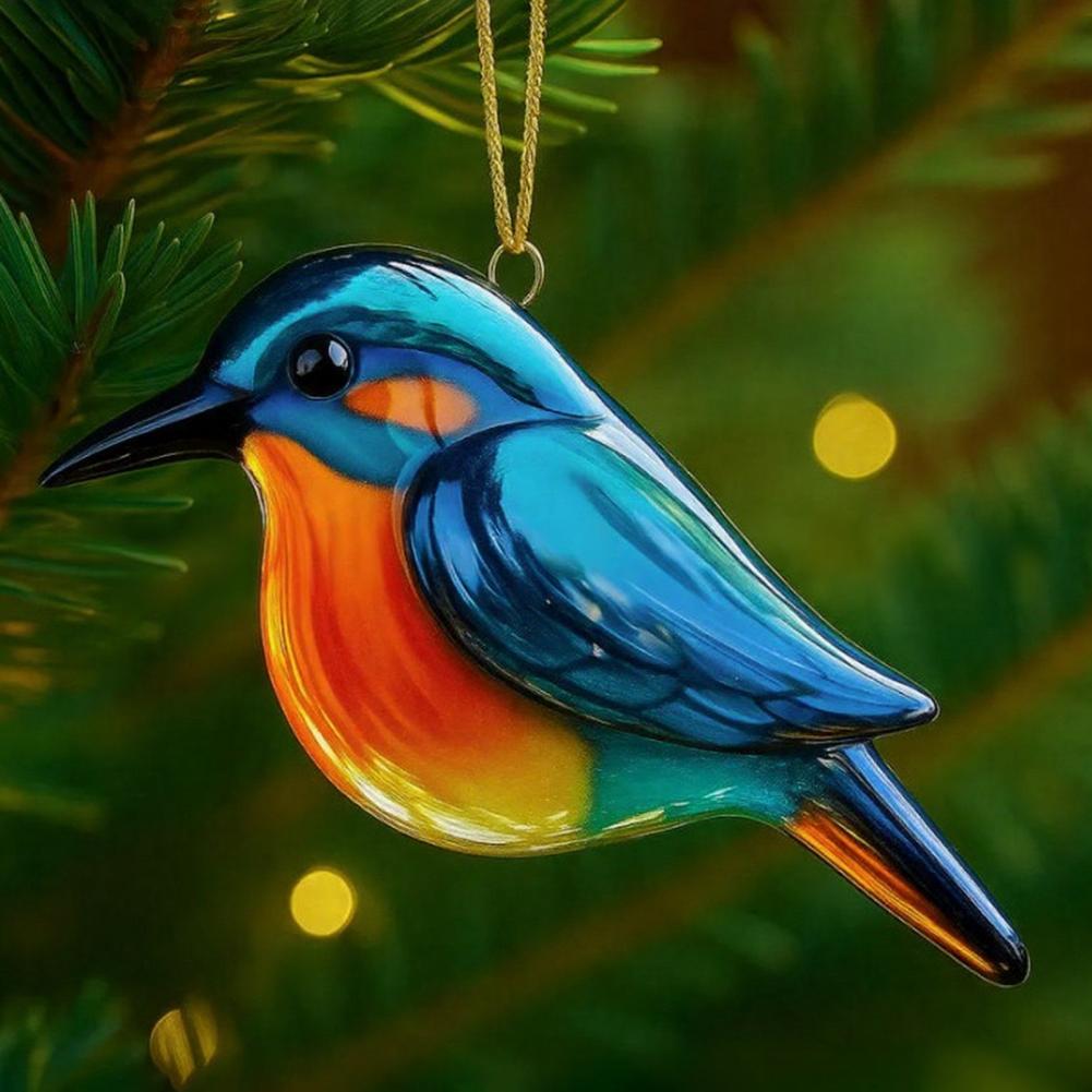 Bird Ornament Gift Christmas Bird Ornaments Set Glass Hummingbird Owl Decorations Blue Jay Kingfisher Hanging Gifts Wildlife