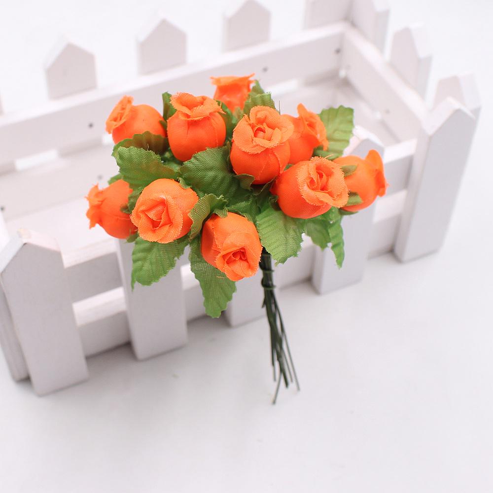 12pcs/lot Artificial Flower 2cm Silk High Quality Rose Bouquet Wedding Decoration DIY Scrapbook Wreath Gift Box Craft Flowers