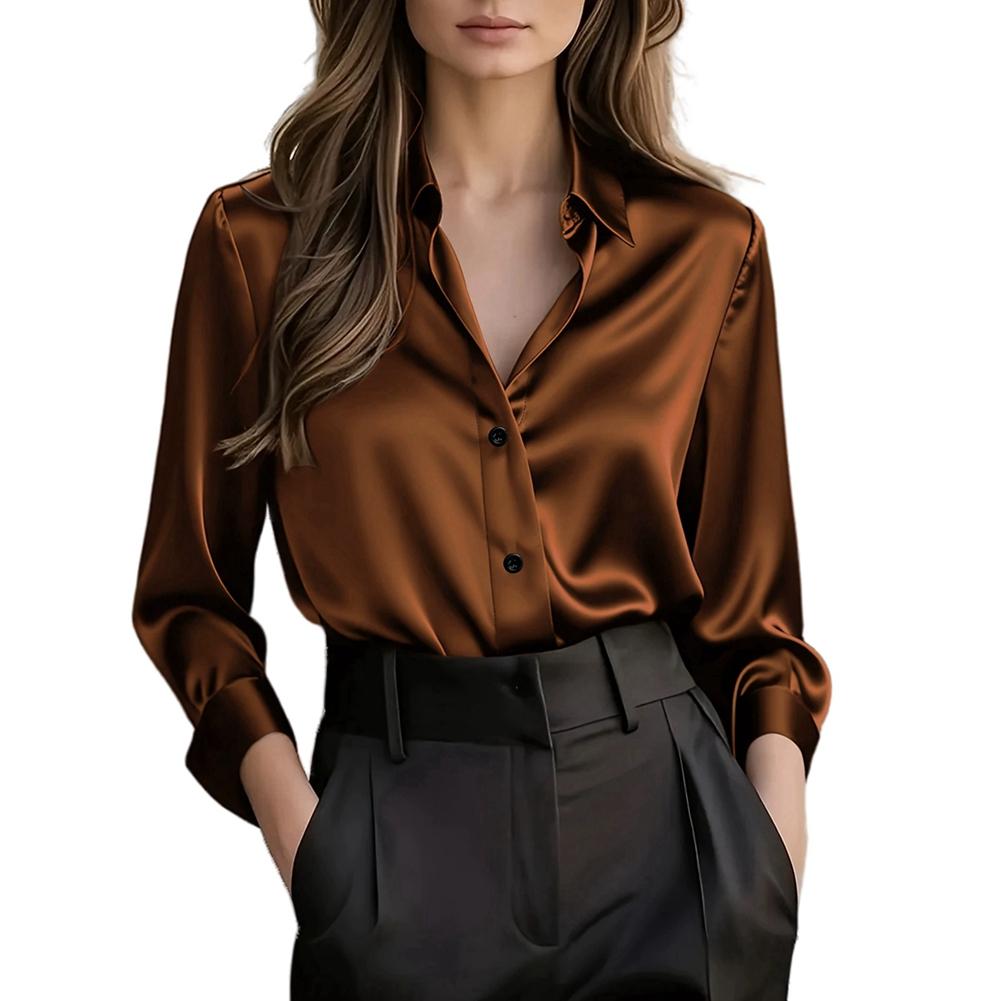 Women's Solid Color Lapel Smooth Simple Business Office Long Sleeve Shirt Elegant Shirt