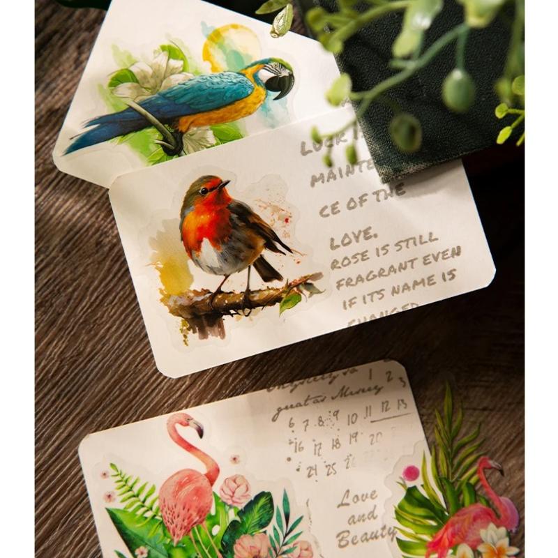 30 Pcs Watercolor Style Flower Birds Stickers Aesthetic Decorative Diary Album Stationery Stick Labels Junk Journal Supplies
