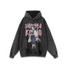 Unisex Oversized Cartoon Anime Print Washed Vintage Hoodie Cotton Long Sleeve Loose Fit Streetwear