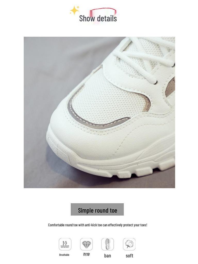 Women's Summer Mesh Sneakers: Breathable, Korean Style, Thick-Soled White Casual Dad Shoes