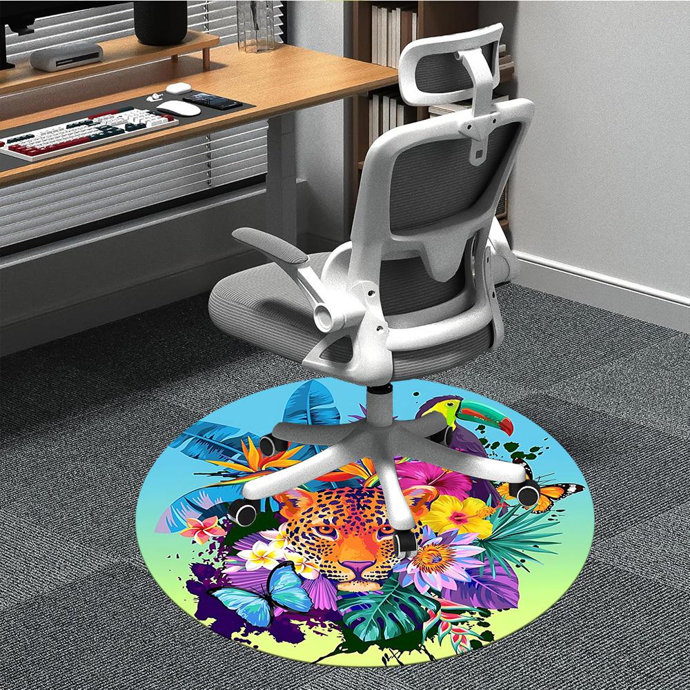 

1pc Tropical Leopard Floral Chair Carpet for Office Machine Washable Rug for Office, Good Gift for Family or Friends yy251225197 80cm by 80cm