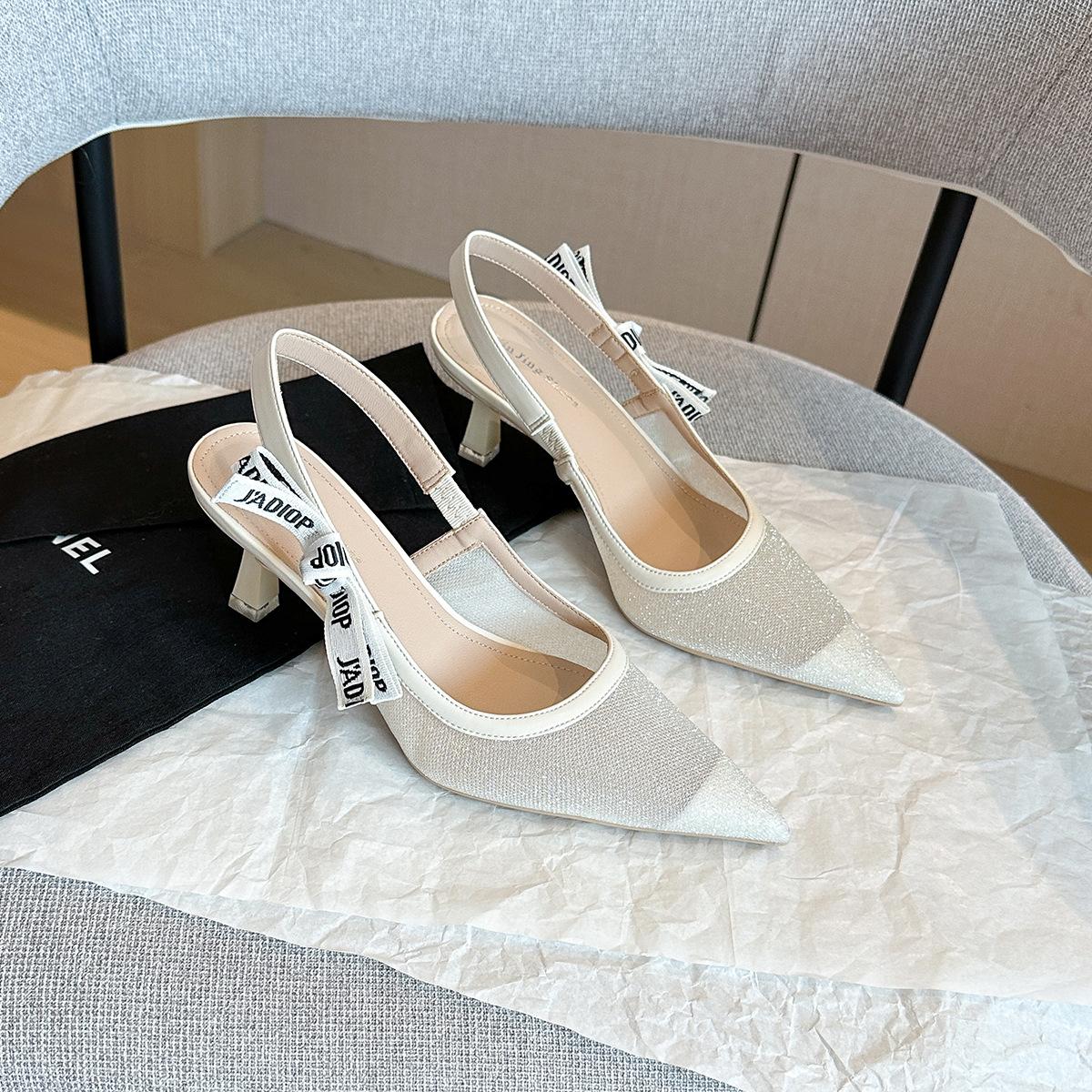 

699-209 Sexy mesh pointed splicing high-heeled single shoes, spring new temperament empty single shoes, thin-heeled women s shoes 40