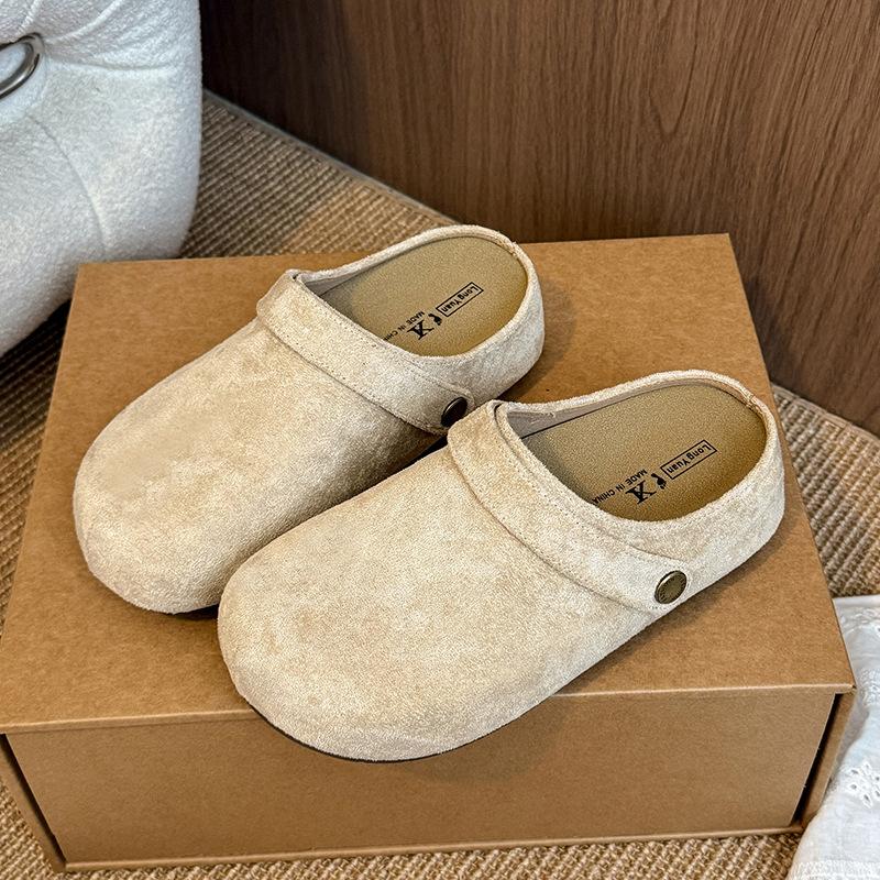 

2025 new two-wear super fire bag head half slippers women s niche round head lazy simple and comfortable single shoes 34