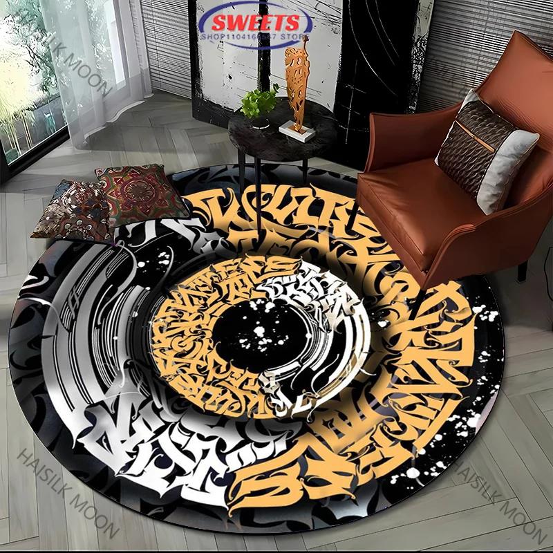 1PC Mystery Art Style Word Print Round Carpet Living Room Bedroom Sofa All Seasons Mat Modern Decorative Rug Top 10 Holiday Gift