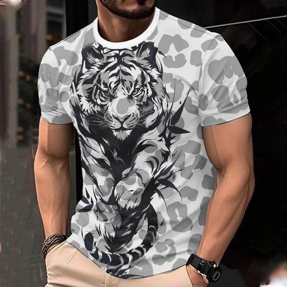 Summer Fashion Men's Animal 3D Printed T-shirt Comfortable Soft Breathable Loose Large Casual Sports Versatile Short Sleeve T-shirt