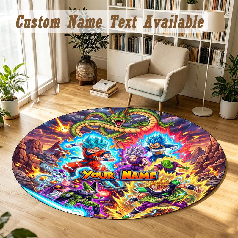 Round Rug Custom NameDragon Ball Pattern Non Slip Carpet Home Floor Decor