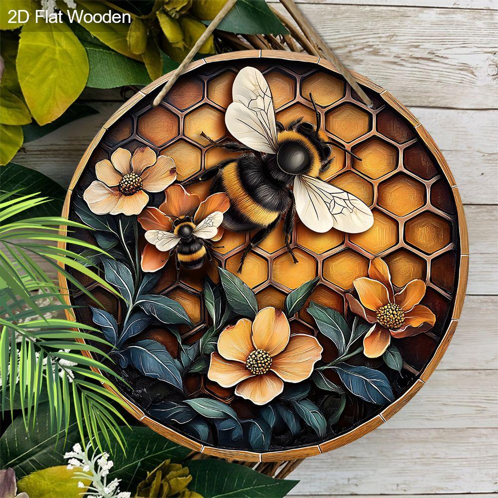 Garden Decoration, Wooden Hanging Decorative Signs, Bee Patterns, 2D Graphic Products, Housewarming Gifts for Friends
