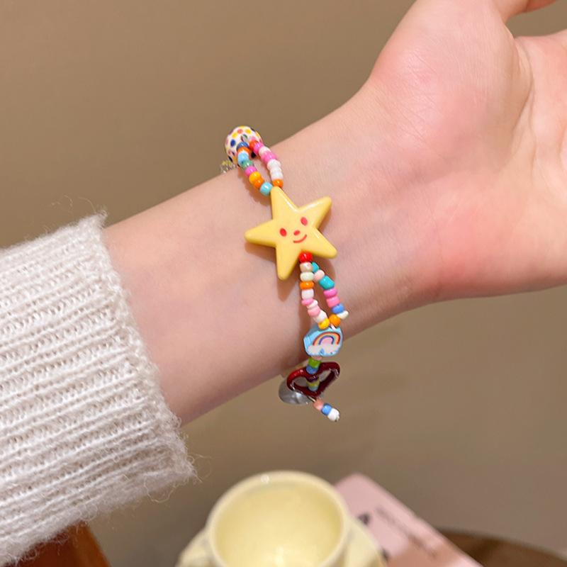 Colored stars beaded fresh bracelet female dopamine design sweet bracelet cute jewelry