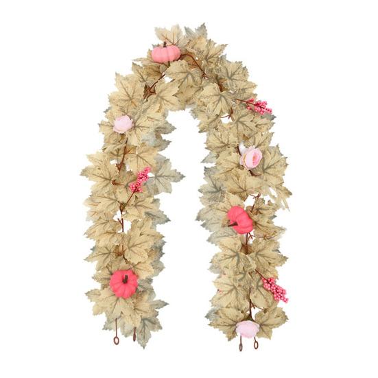 Sztuczny girlanda z liści klonowych 5,7 stopy dynia liście klonowe winorośl Święto Dziękczynienia jesienna girlanda na kominek stół jesienna impreza dekoracja ślubna