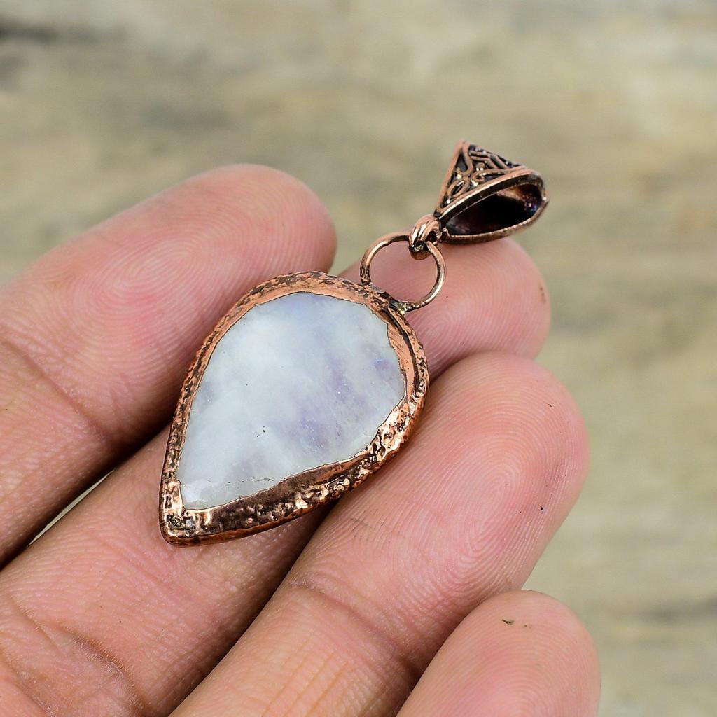 Rainbow Moonstone Pendant Electroformed Copper Pendant Dainty Pendant Handmade Electroformed Jewelry Natural Gemstone Pendant Gift For Women