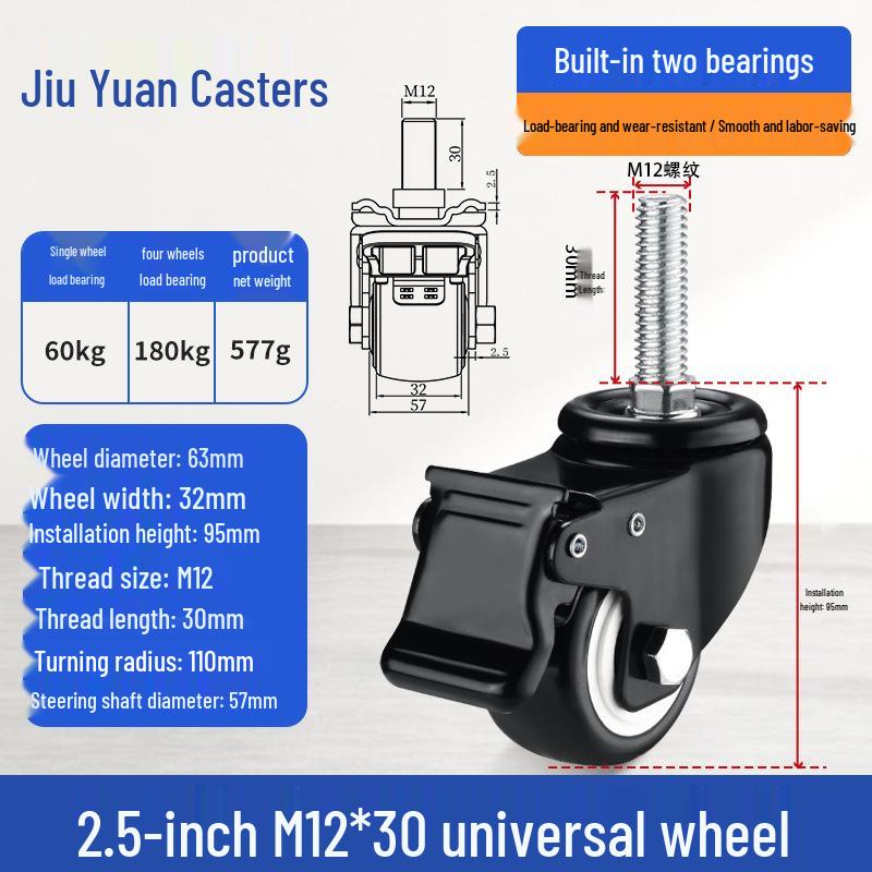 Black Heavy-Duty Swivel Casters with Brakes for Furniture, Cabinets & Industrial Use, Double Bearing Wheels