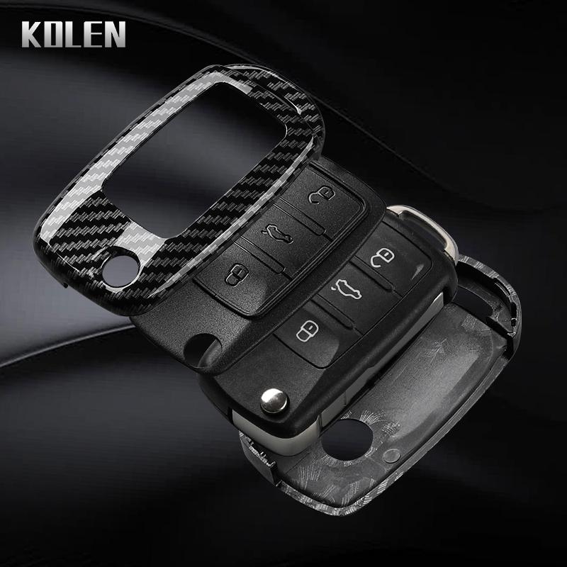 Schlüsselhülle aus Kohlefaser mit 2 oder 3 Tasten für VW Volkswagen Polo, Tiguan, Passat, Golf 7, Jetta, Skoda Kodiaq, Superb, Octavia und Seat