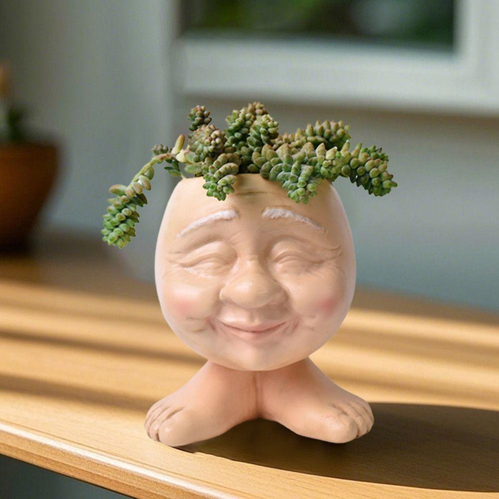 Resin Crafts Muggle Face Flower Pot Funny Planter Pot Creative Plant Pot  For Indoor Outdoor Plant