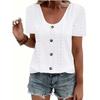 VEZFAA Damenmode Casual Sommer Frühling Einfarbig Druck Kurzarm U-Ausschnitt Blusen & Hemden