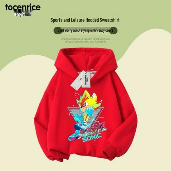 Sonic the Hedgehog Fleece-Lined Kids Hoodie - Trendy Spring/Autumn Jacket for Boys & Girls