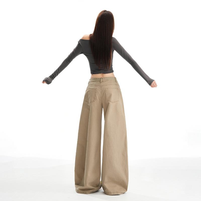 Khaki High Waist Straight Jeans Women's Spring New Versatile Loose and Skinny Wide Leg Casual Long Pants