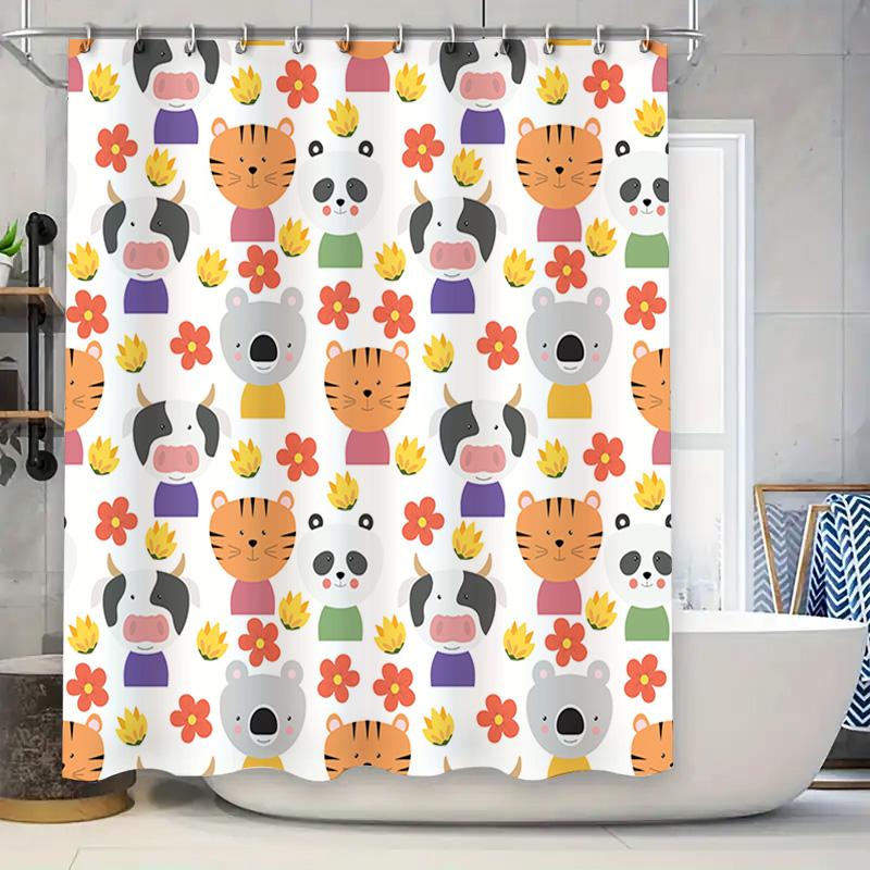 

Animal Print Shower Curtain With Cute Cartoon Patterns For Bathroom Decor Yellow Red Orange Black White Purple Green Blue Animal W60H190(CM)-1 Pcs